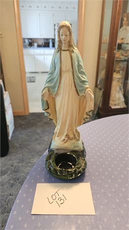 Vintage Our Lady Of Grace With Votive Prayer Candle Insert Chalkware Statue 907