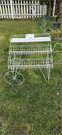 Vintage Wrought Iron Outdoor Flower Cart Plant Stand