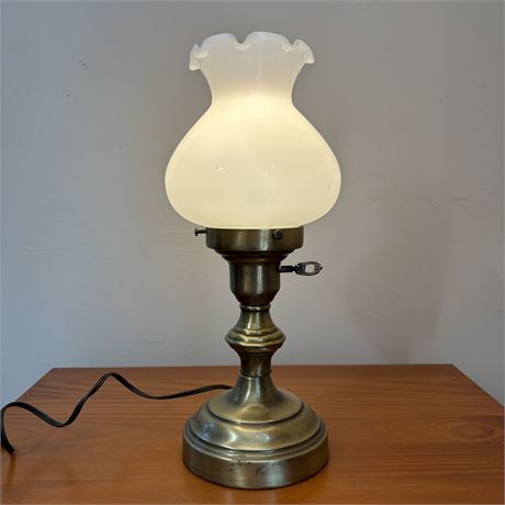 Brass Boudoir Lamp with Milk Glass Torchiere Shade - 14"T