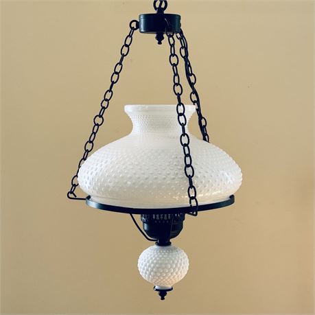 Antique Hobnail Milk Glass Hurricane Hanging Lamp Ceiling Light