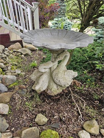 Solid Concrete Double Swan Bird Bath