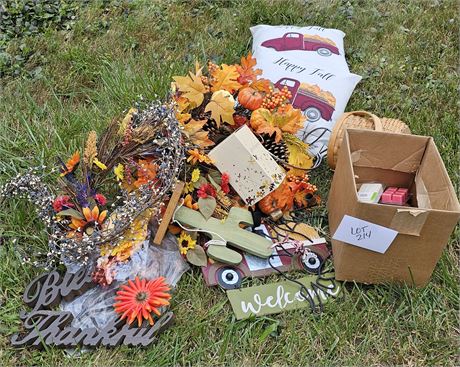 Mixed Fall Lot: Wreaths, Wall Decor, Candles & More