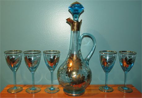 Vintage Decanter & 5 Glasses