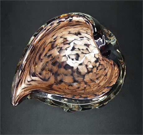 Beautiful Murano Glass Ashtray MCM Antique Gold Flake and Black