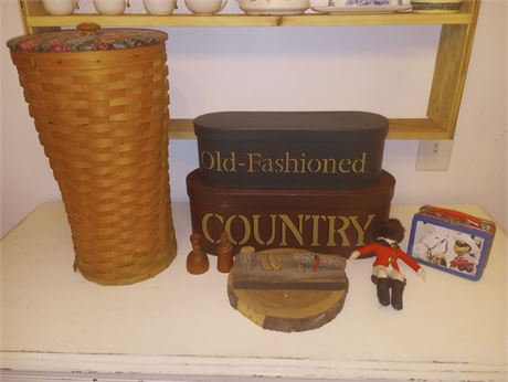 Mixed Lot: Longaberger Basket, Lone Ranger Miniature Lunch Box, Etc