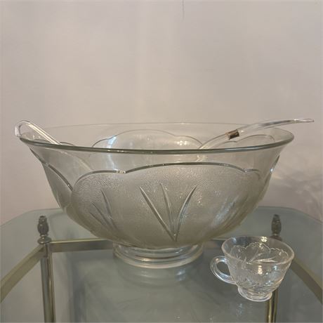 Vintage Pressed Glass Punch Bowl and Cups Set