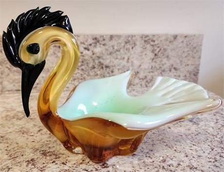 Murano Style Art Glass Mint Green Bird Dish