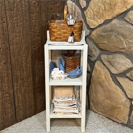 Shabby 3-Tier Wicker Stand with Contents