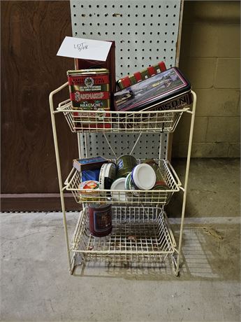 Wire Metal Storage Shelf with Mixed Tins