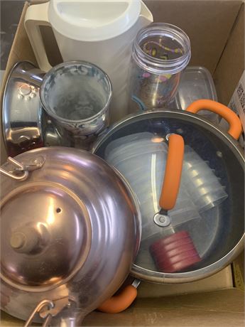 Copper Tea Pot, Plastic Storage Containers, Plastic Pitcher, Dog Bowl & More