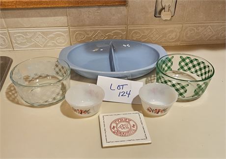 Vintage Pyrex Delphite Blue Separator Serving Dish, Pyrex Custards & More