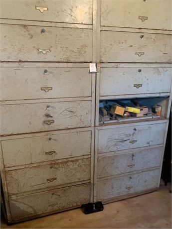 14 Drawer Metal Storage Cabinet (6 Stackable Units) & Contents
