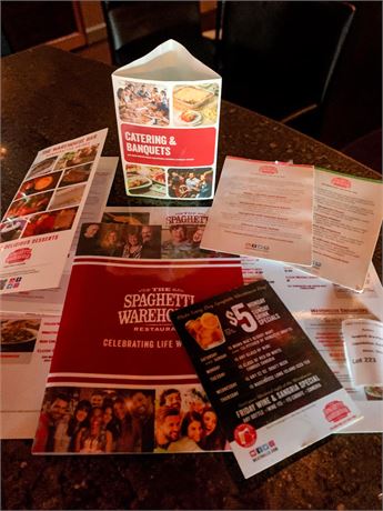 MEMORABILIA LOT - Spaghetti Warehouse Marketing & Menu Lot