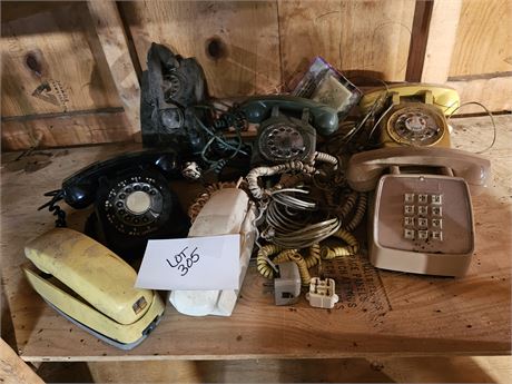 Vintage Mixed Phone Lot: Rotary/Push Button/Table & Wall Mounts