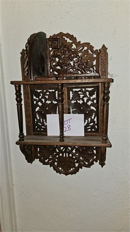 Antique Wood Carved Shelf & Carved Corner Shelf