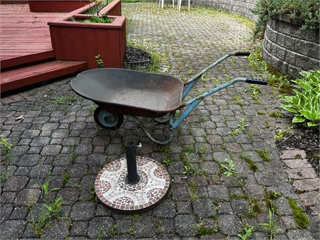 Wheel Barrow and Umbrella Stand