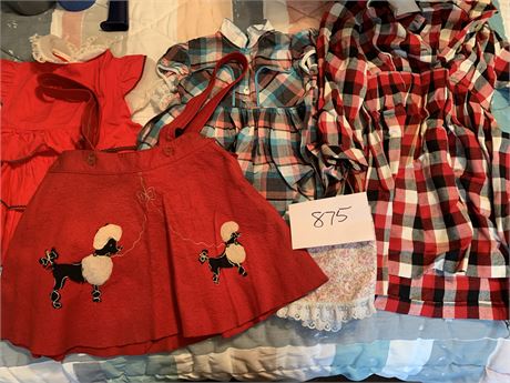 Vintage Children's Clothing Red Poodle Skirt Plaid Dresses Ruffled Red Dress