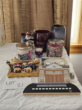 Mixed Lot of Home Decor: Cat's Meow/Candles/Pottery Vases & More