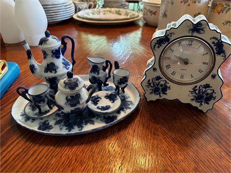 Miniature tea set and matching clock