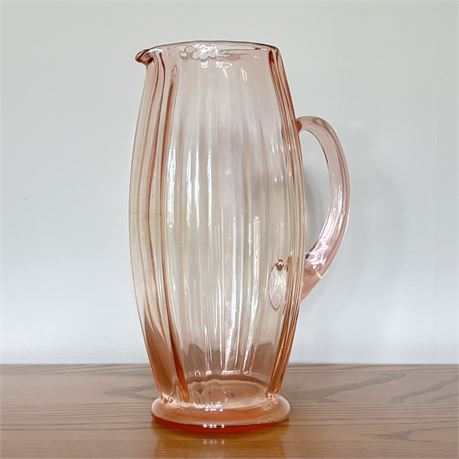 Tall Pink Depression Glass Pitcher/Vase - 9.75"H