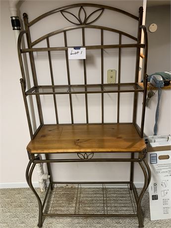 Wrought Iron and Wood Bakers Rack or Plant Stand