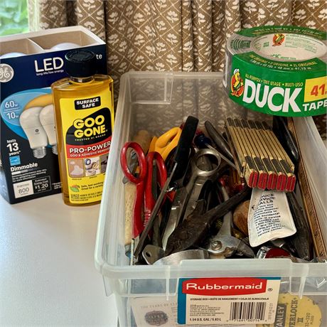 Drawer Cleanout! - Mixed Hand Tools & Related + Household and Lidded Tote