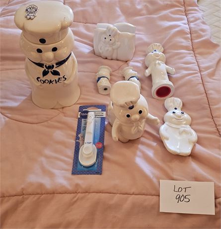 Mixed Pillsbury Dough Boy Collectors Lot - Cookie Jar, S&P Set, Spoon Rest & Mor