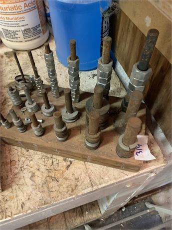 Nut & Washer Hardware Lot On Wood Stand