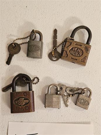 Vintage Mixed Pad Lock Lot - Elgin/RFD & More - With Keys