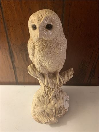 Vintage White Ceramic Owl Sitting On A Branch Figurine