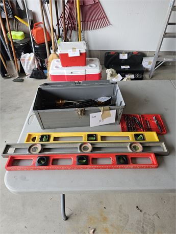 Toolbox Filled With Mixed Screwdrivers & Levels