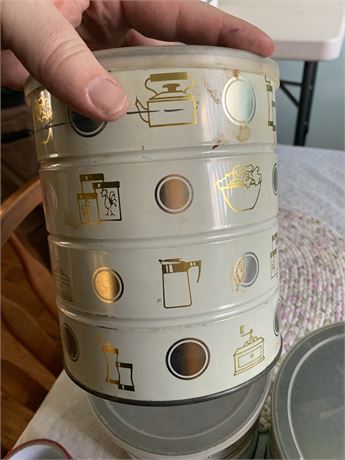 Vintage White & Gold Coffee Can/Tin Set of 3