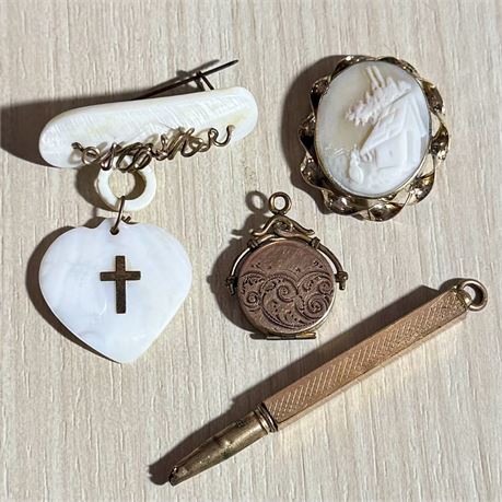 Victorian Era Jewelry - GF Locket, Shell “Mother” Brooch & More