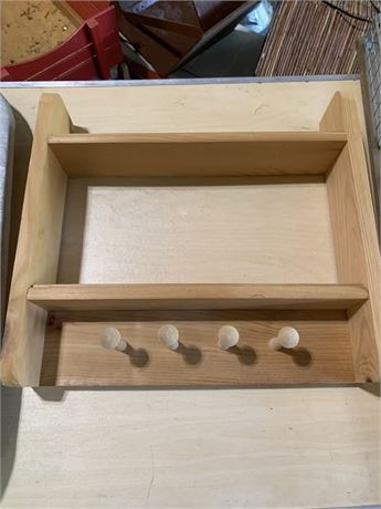 Wooden Walls Shelf With Hanging Pegs