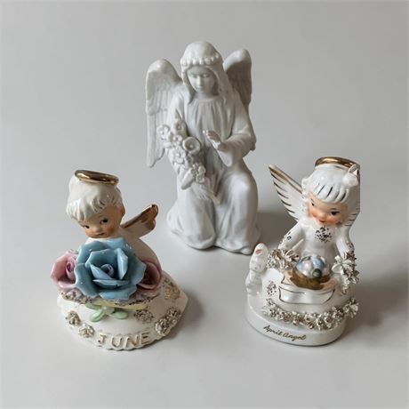 Figurine Lot - Lefton Porcelain Rose Pearl June Birthday Angel #489