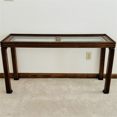 Solid Wood Sofa Table with Beveled Glass Top