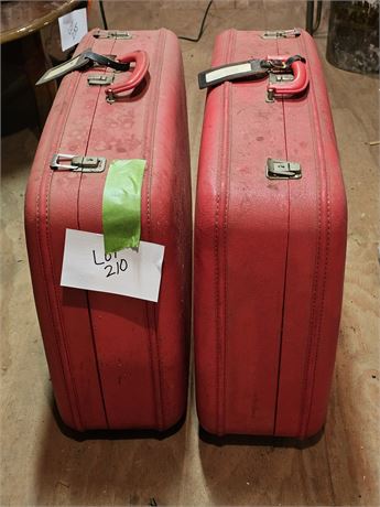 Vintage Hard Cover Red Suitcase Set