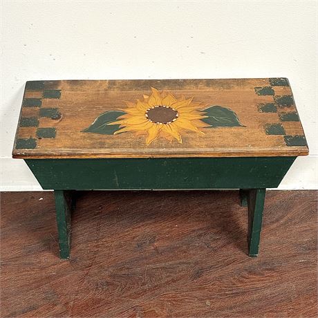 Farmhouse Country Hand Painted Wooden Sunflower Bench
