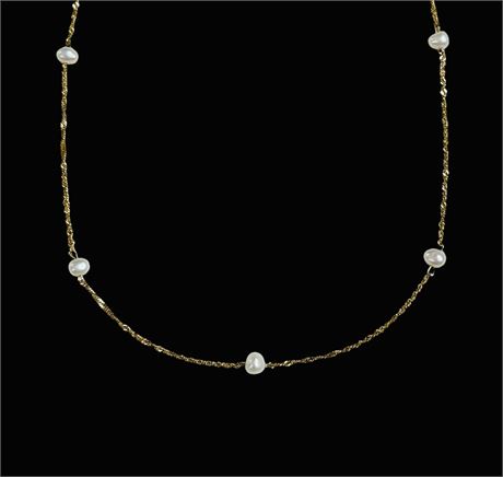 Dainty 10K Gold and Genuine Pearl Necklace - 18" - 1.5g