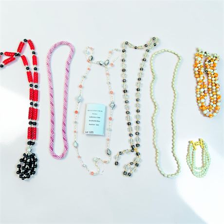 Beaded/Faux Pearl Necklace Lot - Lavender Twisted Rope Necklace, Art Deco Style