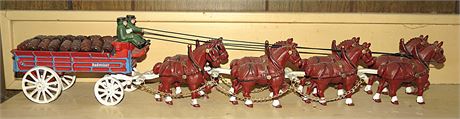 Cast Iron Budweiser Beer Wagon & Clydesdales