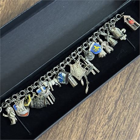 Loaded Sterling Silver Charm Bracelet and Charms - 54.20g