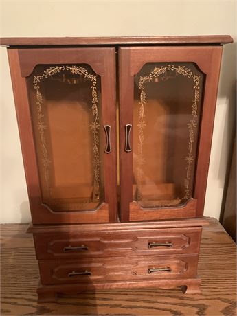 Vintage Standing Armoire-Style Jewelry Box W/Vintage 10K Gold Men's Class Ring