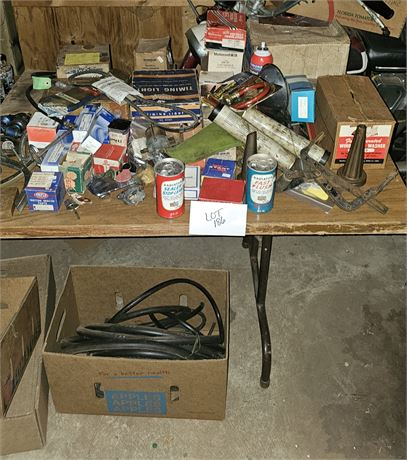 Large Lot of Car Parts Filters, Ignitions, Timing Light, Regulator, Emblems Etc