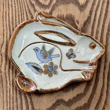 Signed Mexican Folk Art Pottery Bunny Rabbit Dish