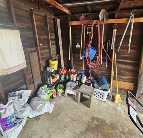 Garage Corner Cleanout: Lawn Chemicals, Seed, Soil, Tools & More