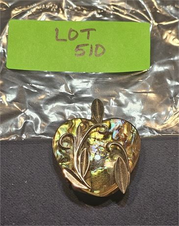 Sterling Abalone 2" Heart Pendant 0.59ozt