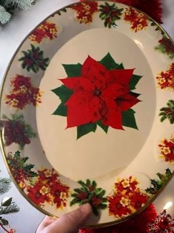 Christmas Tree Bulb/Ball Ornaments & Plastic Poinsettia Snack Tray
