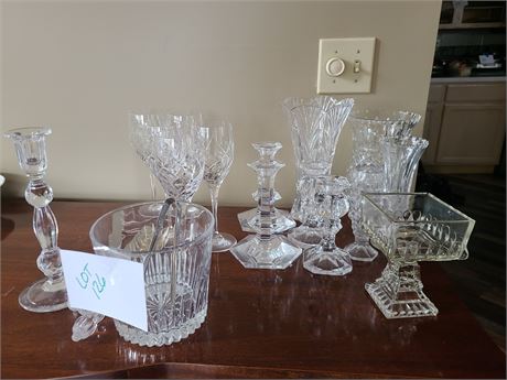 Etched Crystal Wine Glasses/Ice Bucket/Val St.Lambert Candlesticks/Mikasa & More