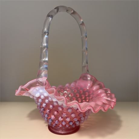 Fenton Cranberry Opalescent Art Glass Basket